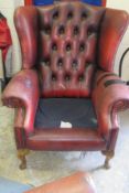 No Reserve: Chesterfield Leather Wing Back Armchair - For Restoration