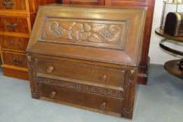 Traditional Table Top Oak Carved Bureau