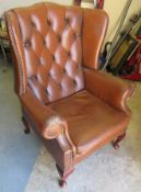 Vintage Chesterfield Wing Back Chair - Damage To Arms