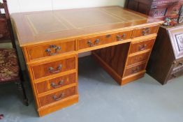Leather Inlaid Mahogany Desk With 9 Drawers