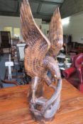 Vintage Wooden Hand Carved Eagle And Snake Figurine