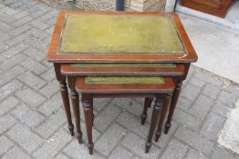 Nest Of Three Traditional Leather Inlaid Tables