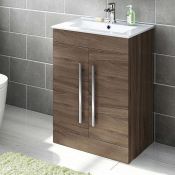 (M63) 600mm Avon Walnut Effect Basin Cabinet - Floor Standing. RRP £499.99. COMES COMPLETE WITH