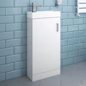 (M124) Portland Gloss White Slimline Basin Unit - Floor Standing. COMES COMPLETE WITH BASIN. Stylish