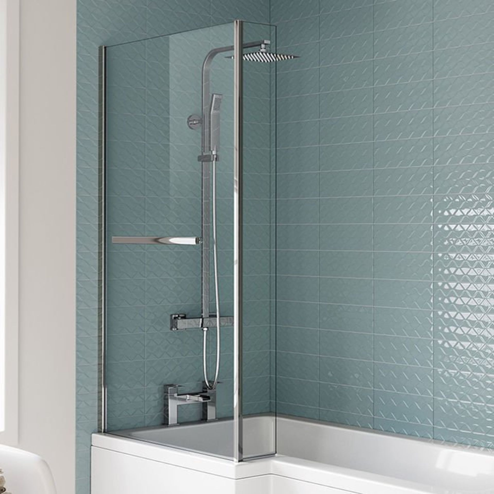 (M26) 805mm - 6mm - EasyClean L Shape Bath Screen & Towel Rail. RRP £224.99. 6mm Tempered Saftey