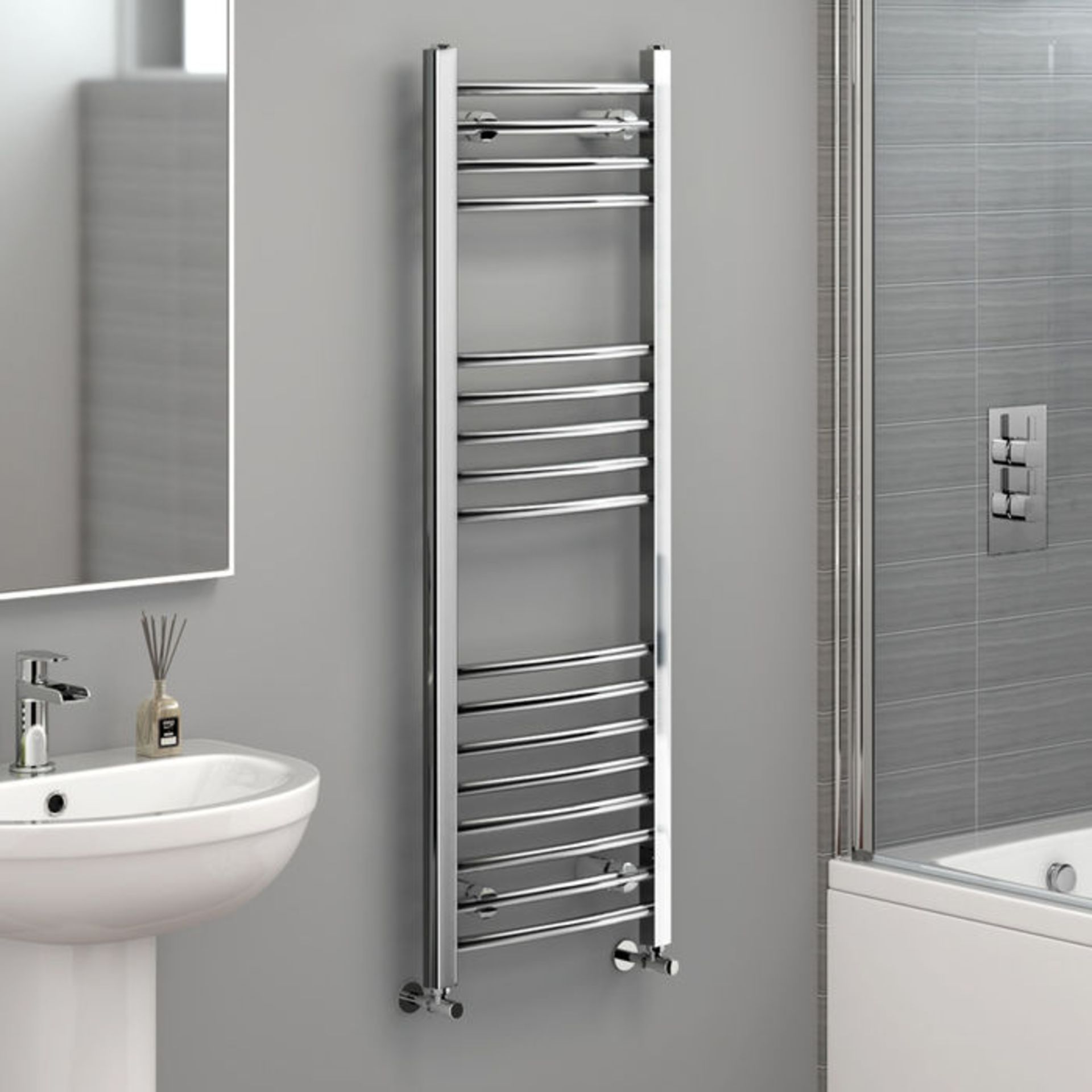 (G169) 1200x400mm - 20mm Tubes - Chrome Curved Rail Ladder Towel Radiator Low carbon steel chrome