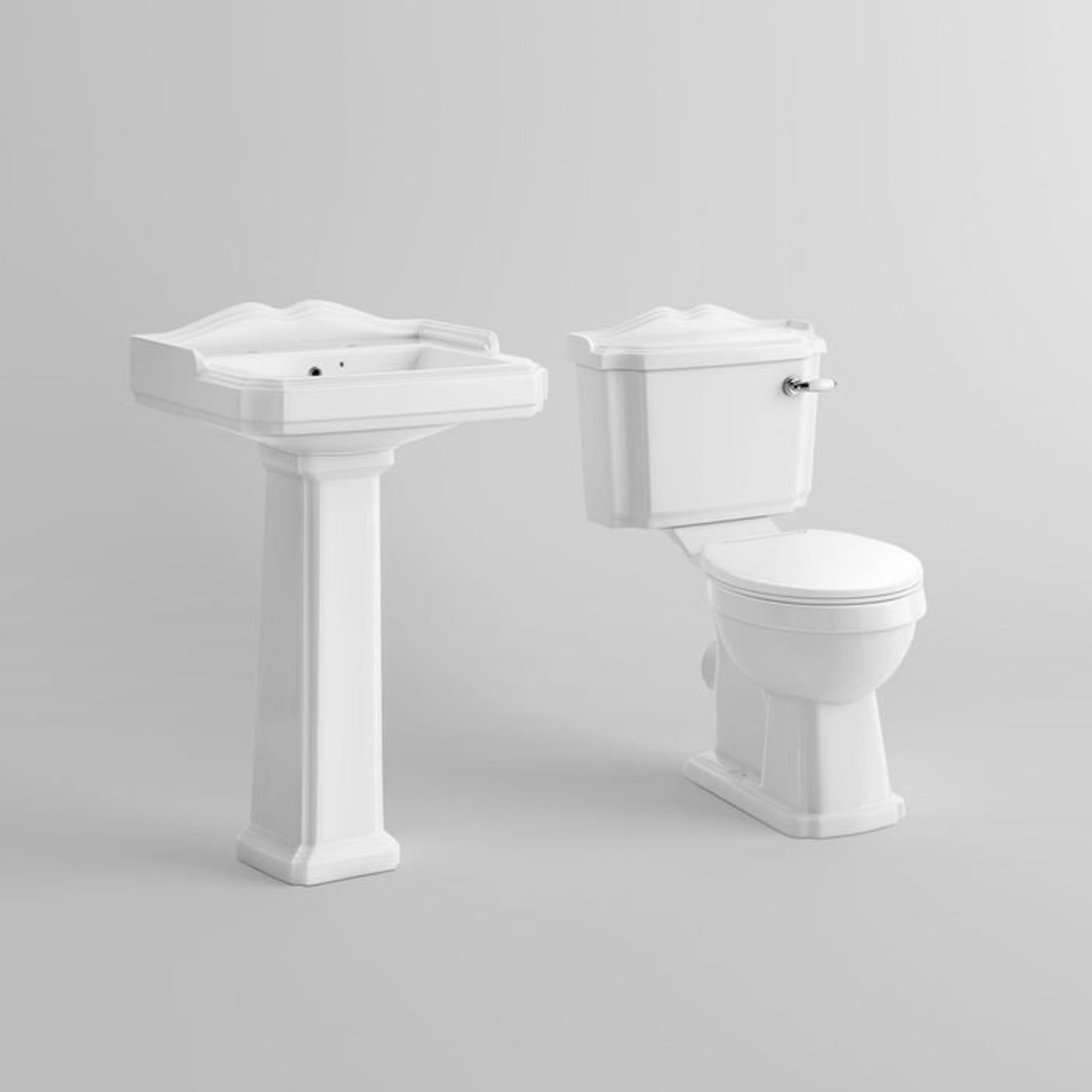 (M24) Victoria Close Coupled Toilet Set & Double Tap Basin - White Seat. RRP £424.99. FULL SET. Made - Image 2 of 3