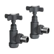 (M55) Anthracite Standard Connection Angled Radiator Valves 15mm. Contemporary anthracite finish