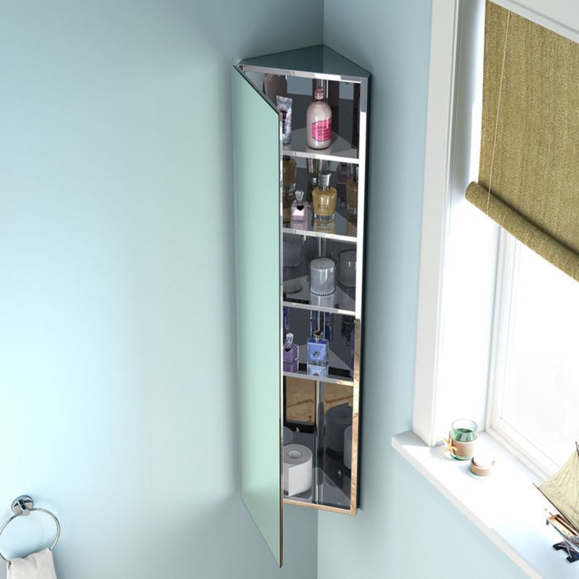 (M156) 1200x300mm Liberty Stainless Steel Tall Corner Mirror Cabinet. RRP £349.99. Made from high- - Image 2 of 4