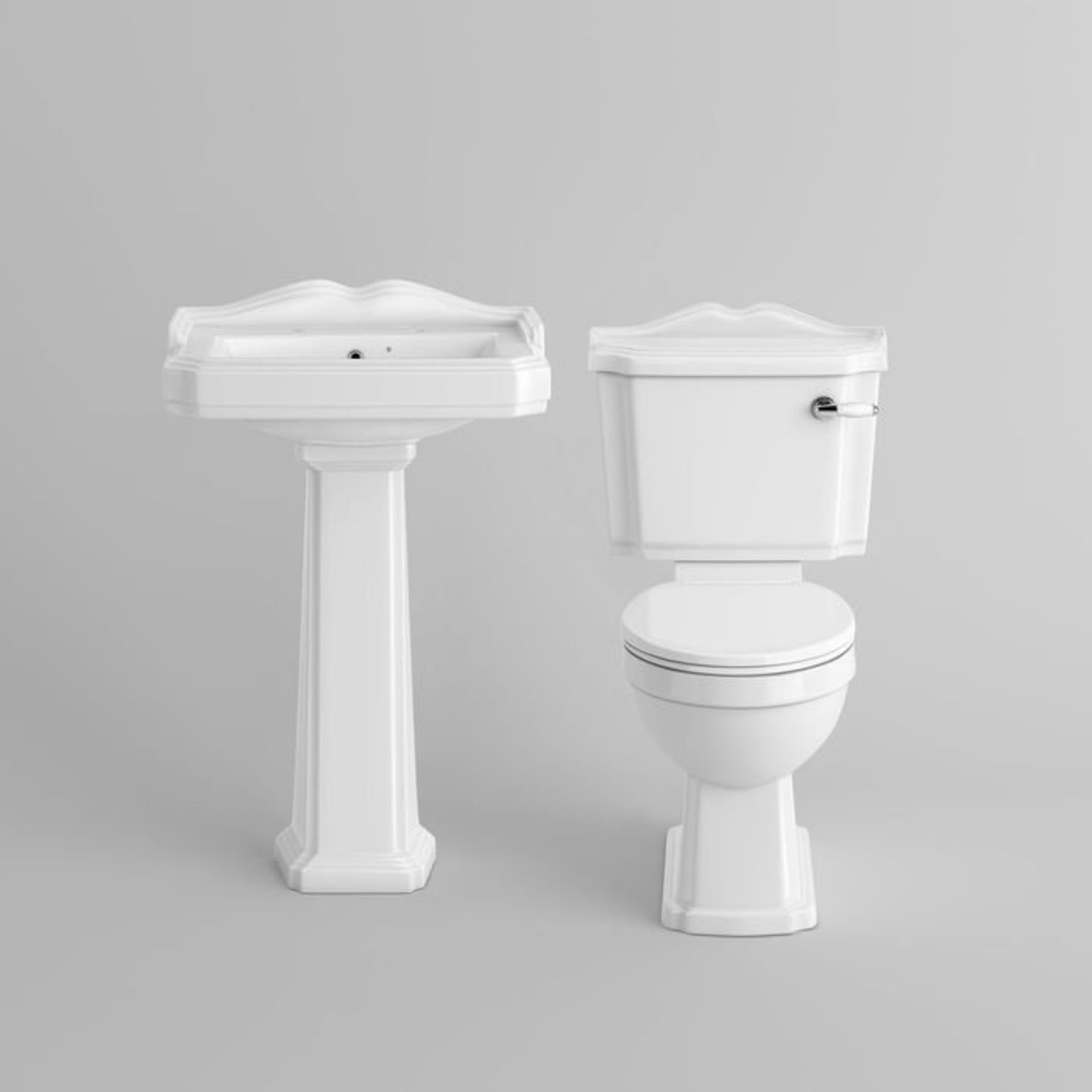 (M24) Victoria Close Coupled Toilet Set & Double Tap Basin - White Seat. RRP £424.99. FULL SET. Made - Image 3 of 3