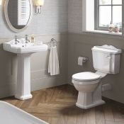 (M24) Victoria Close Coupled Toilet Set & Double Tap Basin - White Seat. RRP £424.99. FULL SET. Made