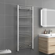 (Y235) 1100x500mm - Kudox 25mm Tubes - Chrome Heated Straight Rail Ladder Towel Radiator. RRP £229.