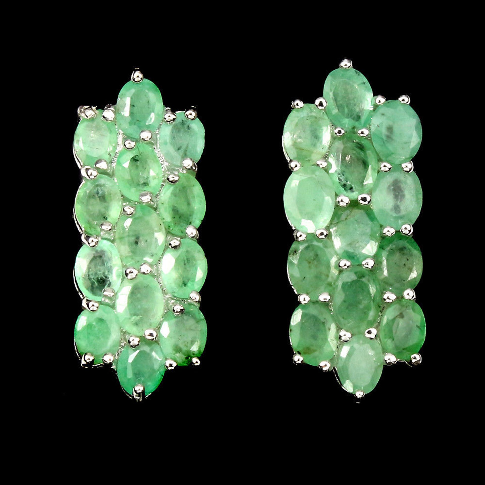 A Stunning Pair of Natural Brazilian Emerald Earrings, Set with 13 Natural Emeralds in each Earring.