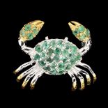 A Very Unique Natural Brazilian Emerald Pendant in the shape of a Crab.