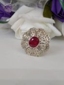 AGI Certified - An Amazing Unique Ring set with 80 round cut Diamonds and centre Untreated Ruby.