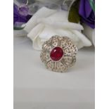 AGI Certified - An Amazing Unique Ring set with 80 round cut Diamonds and centre Untreated Ruby.