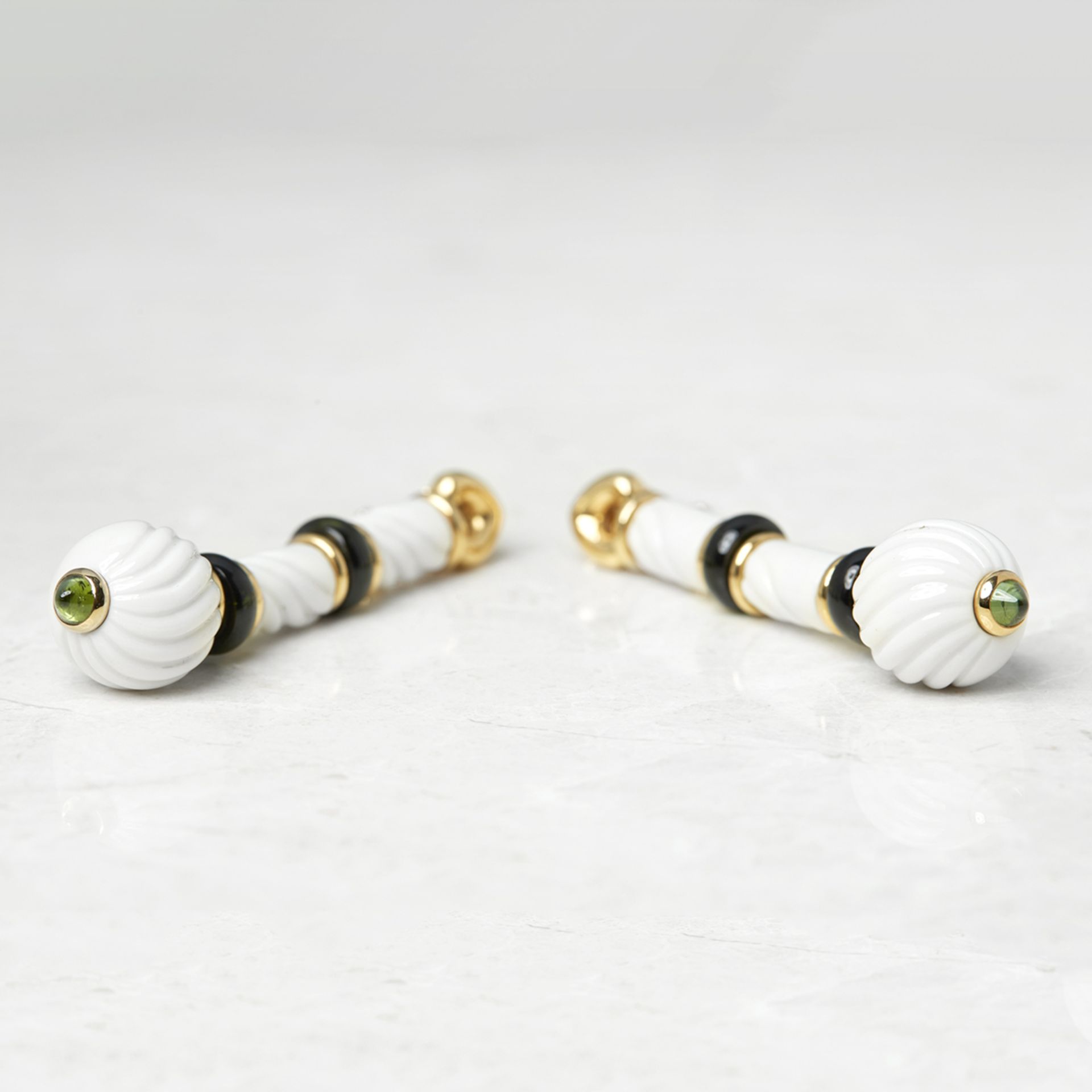 Bulgari 18k Yellow Gold & Porcelain Green Tourmaline Chandra Earrings - Image 5 of 9