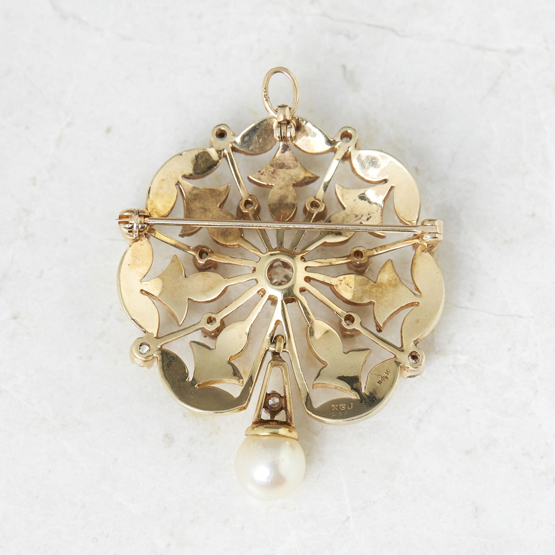 K. Goldschmidt 14k Yellow Gold Pearl & 1.05ct Diamond Brooch - Image 3 of 7