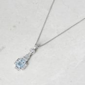 Unbranded 18k White Gold Blue Topaz & Diamond Necklace