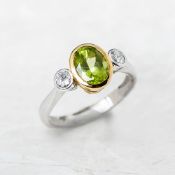 Unbranded 18k White & Yellow Gold 1.25ct Peridot & 0.40ct Diamond Ring