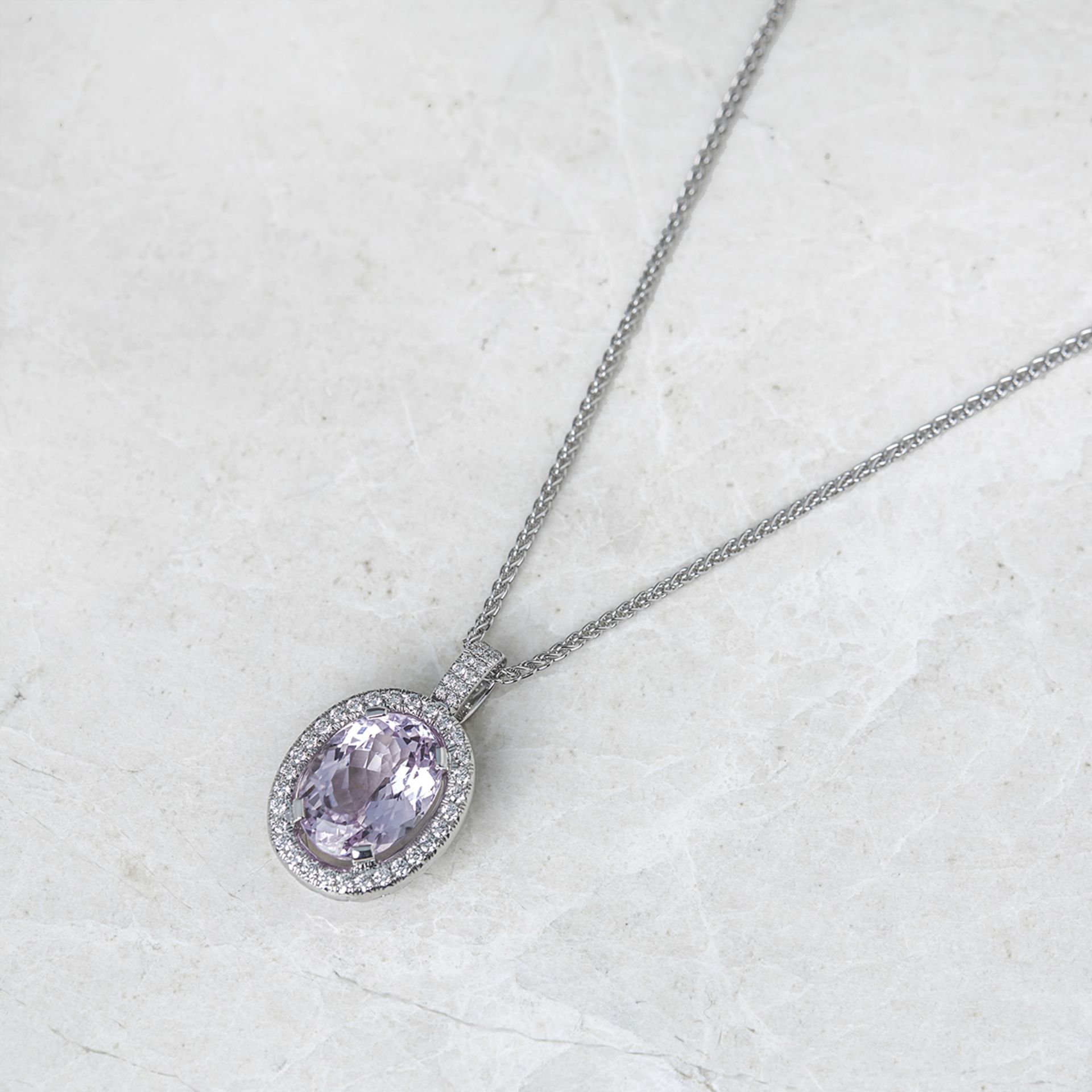 Unbranded 18k White Gold Kunzite & Diamond Necklace