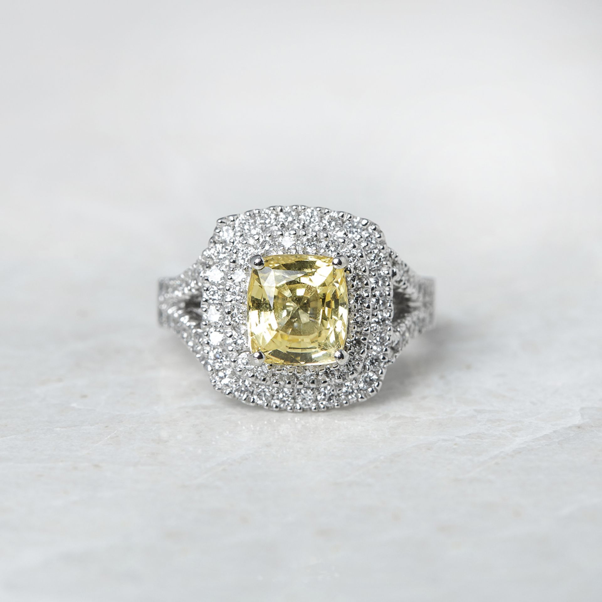 Unbranded Platinum Cushion Cut 3.56ct Yellow Sapphire & 0.85ct Diamond Ring - Image 2 of 8