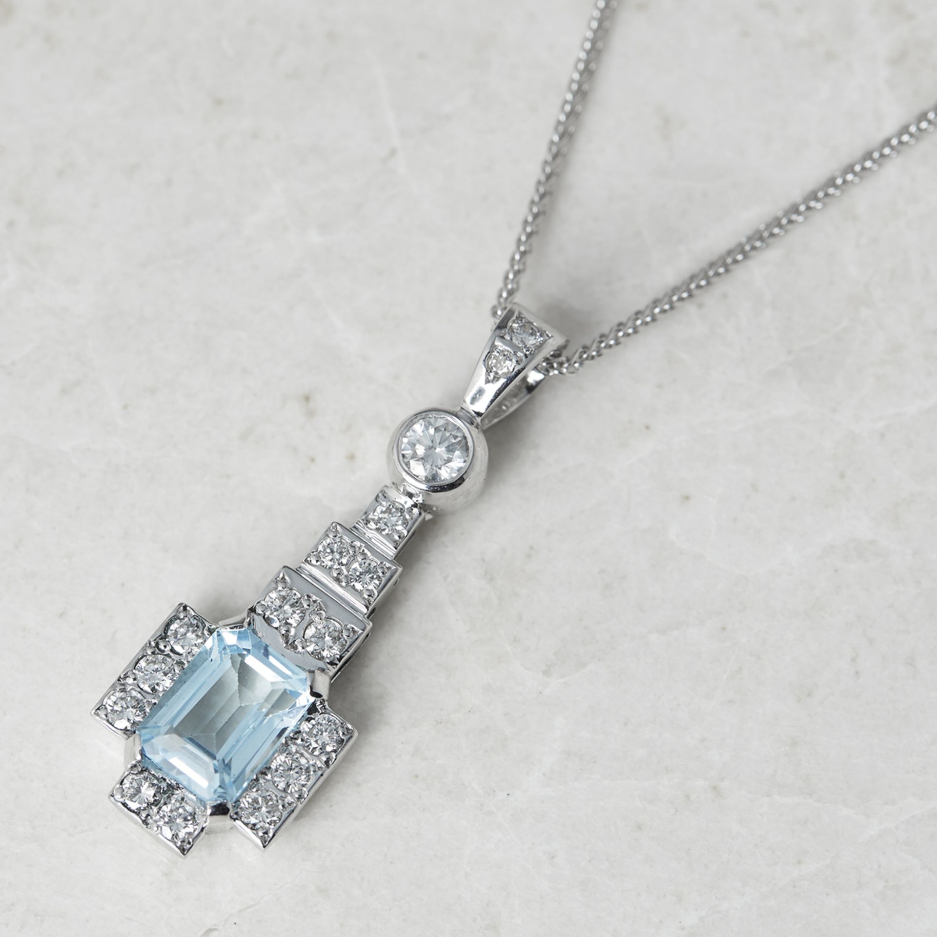 Unbranded 18k White Gold Blue Topaz & Diamond Necklace - Image 2 of 6