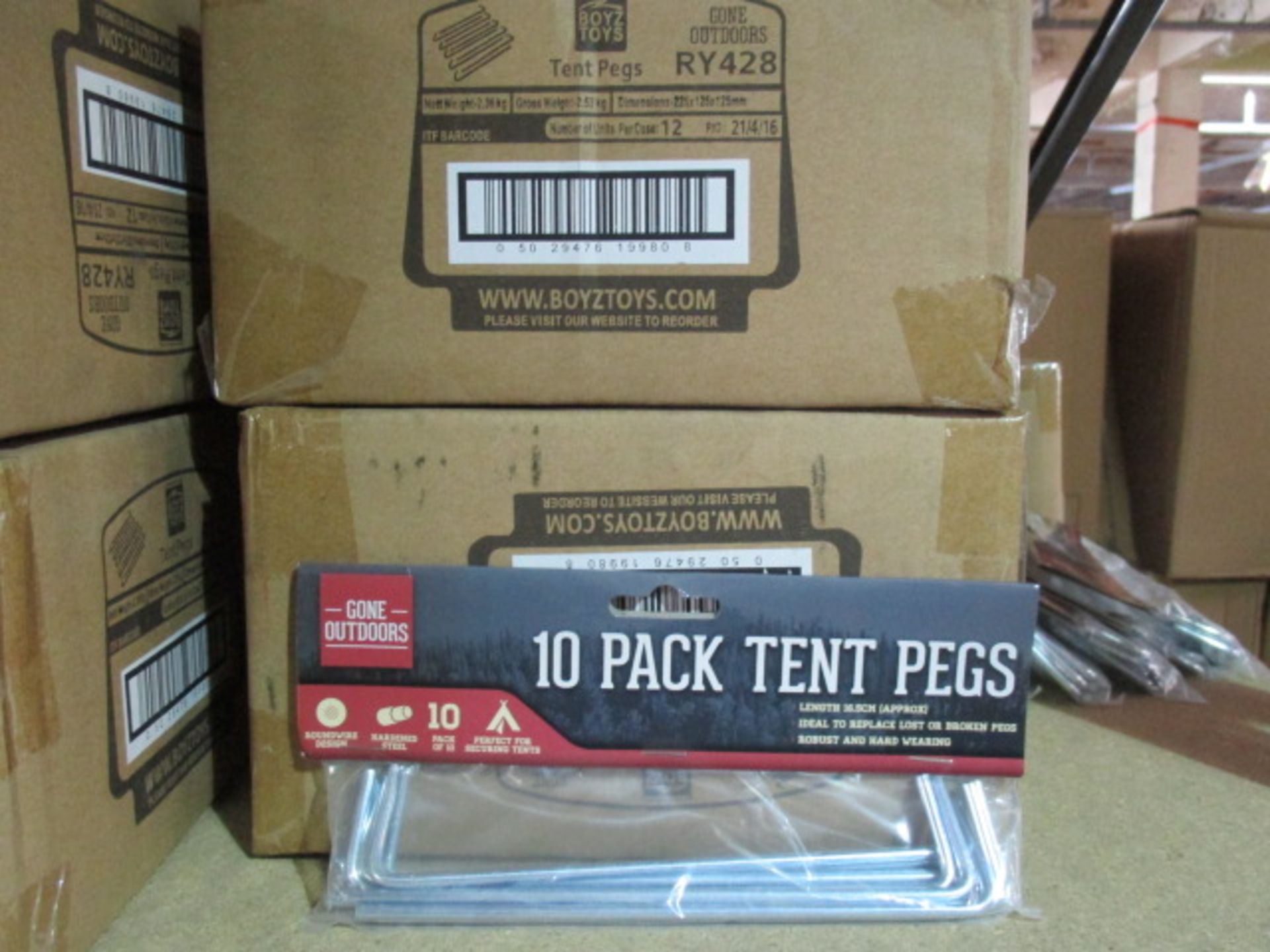 10. cartons Factory Sealed Tent peg by Gone Outdoors - ( each carton contains 12 x packs of 10