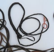 No Reserve: 8 Plaited Leather Hunting Whip Thongs and 2 Bull Whips