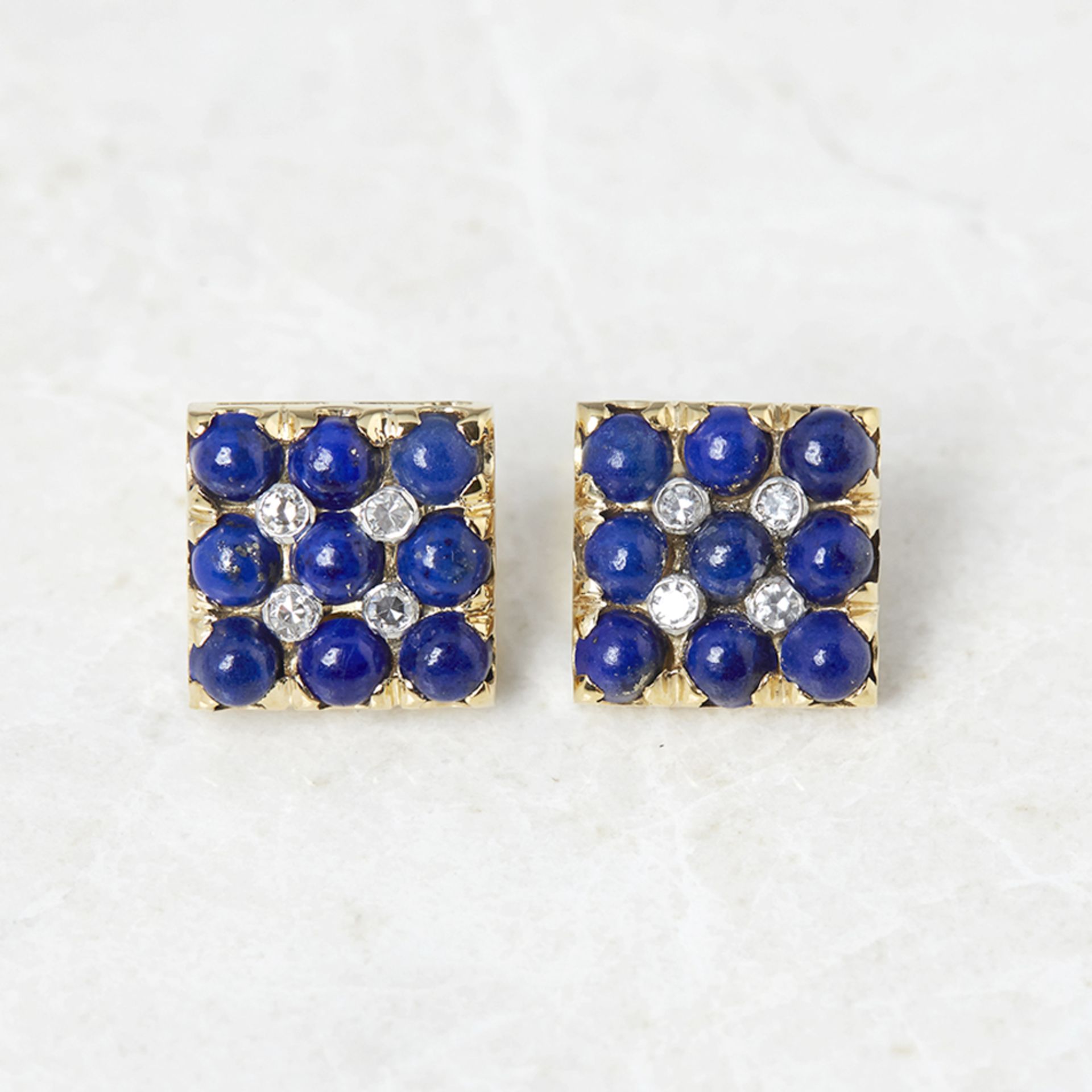 Van Cleef & Arpels 18k Yellow Gold Lapis Lazuli & 0.20ct Diamond Cufflinks