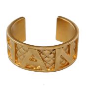 Chanel 1990s Quilted Logo Gold Tone Vintage Cuff Bracelet