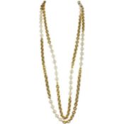 Chanel Runway Look Double-Strand Gilt Chain and Pearl Sautoir Necklace - 1984