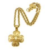 Chanel Gold-Plated Clover-Shaped Logo Pendant Necklace - 1996