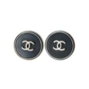 Chanel Black and Silver Logo Earrings - 1996