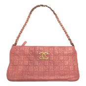 Chanel Leather Printed Pink Vintage Clutch Bag