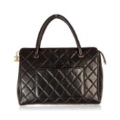 Chanel Vintage Black Quilted Handbag Satchel W/ Exterior Pockets
