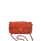 Chanel Classic Flap Bag In Red Leather With A Rectangular Shape