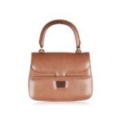 1960s Gucci Tan Leather Handbag W/ Wood Detail