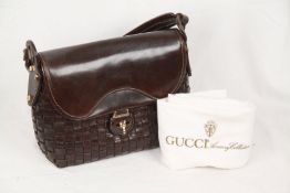 Rare Gucci Vintage Brown Woven Leather Handbag