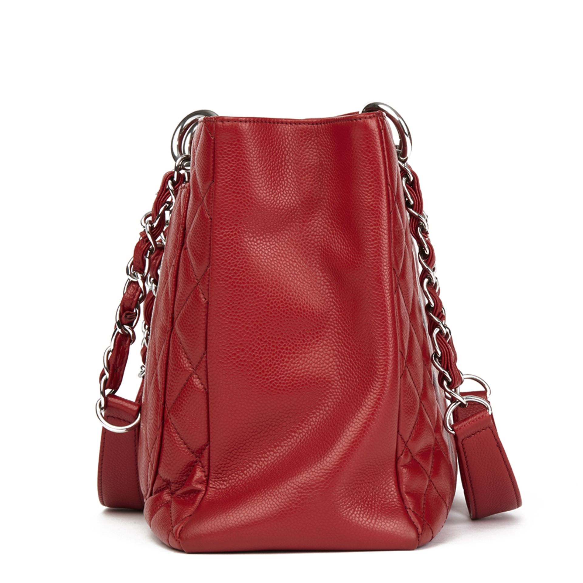 Chanel Red Quilted Caviar Leather Grand bidping Tote - Image 3 of 10