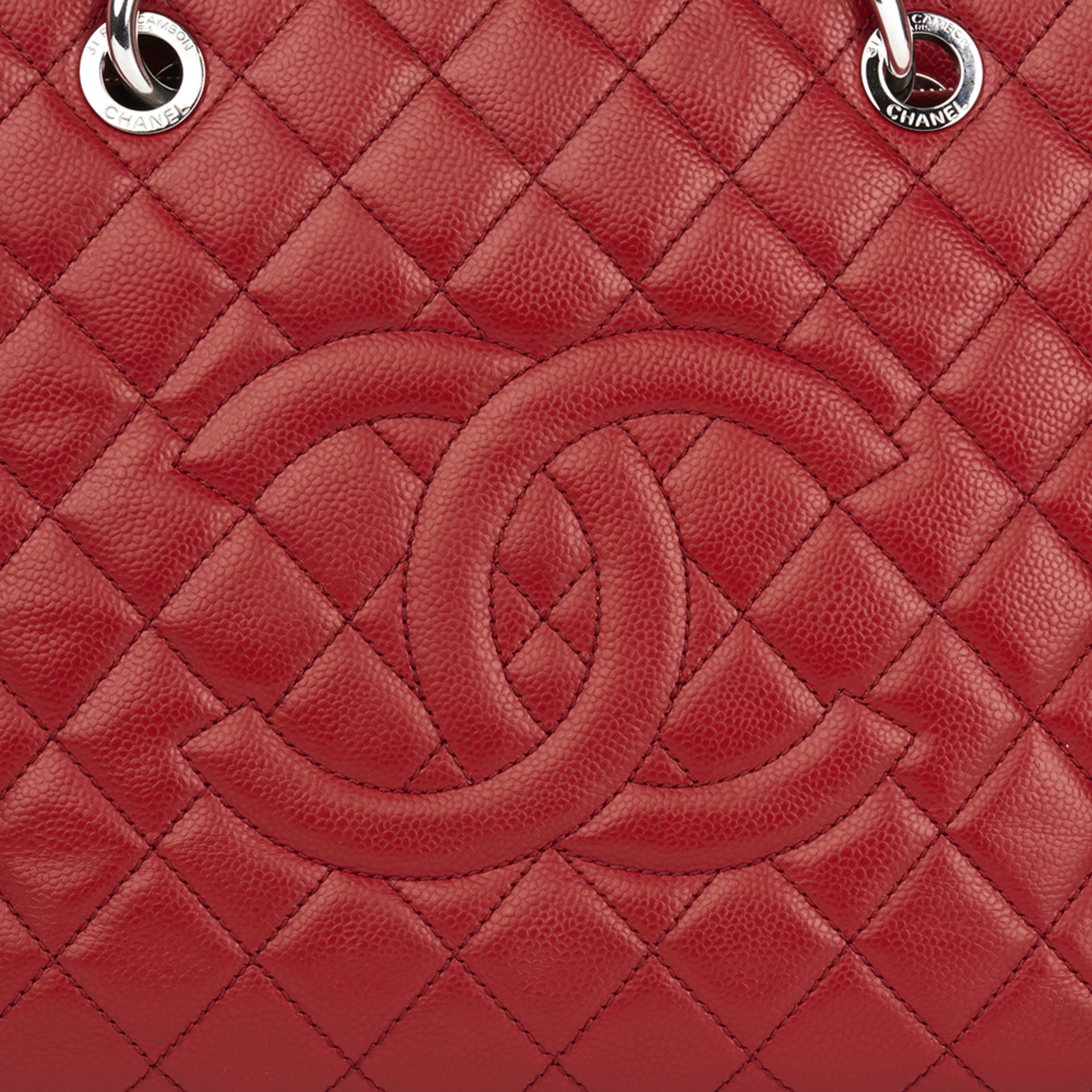 Chanel Red Quilted Caviar Leather Grand bidping Tote - Image 6 of 10