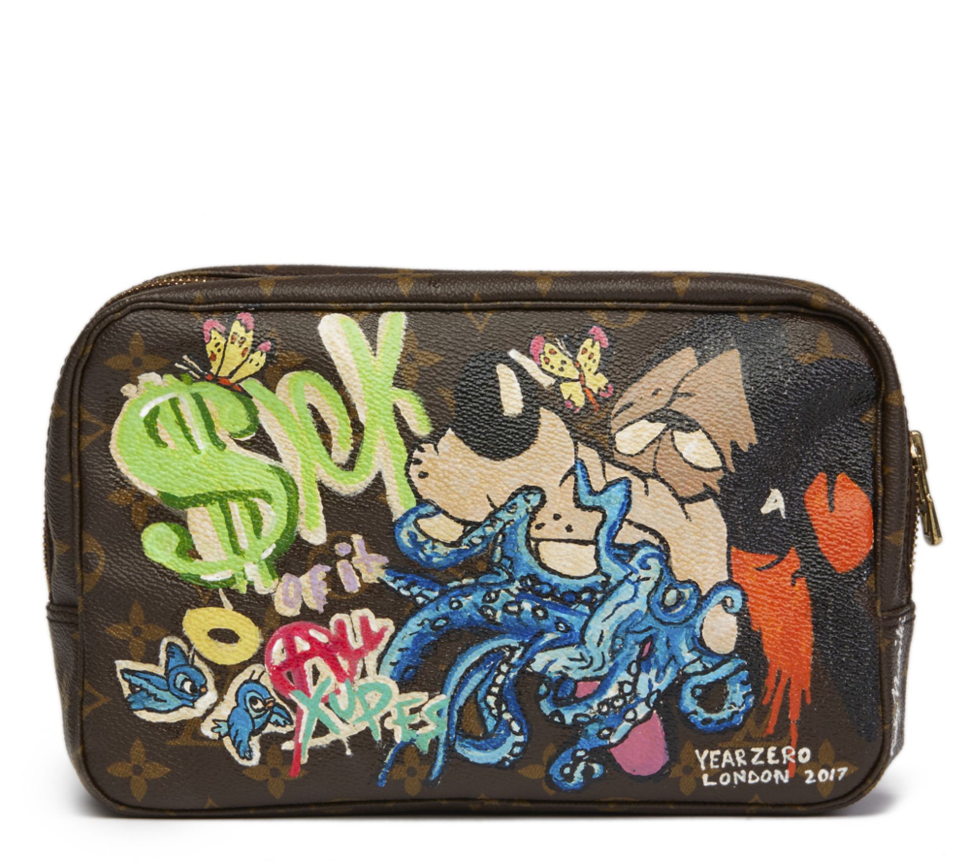 Louis Vuitton Hand-painted 'Sick of it all' X Year Zero London Toiletry Pouch