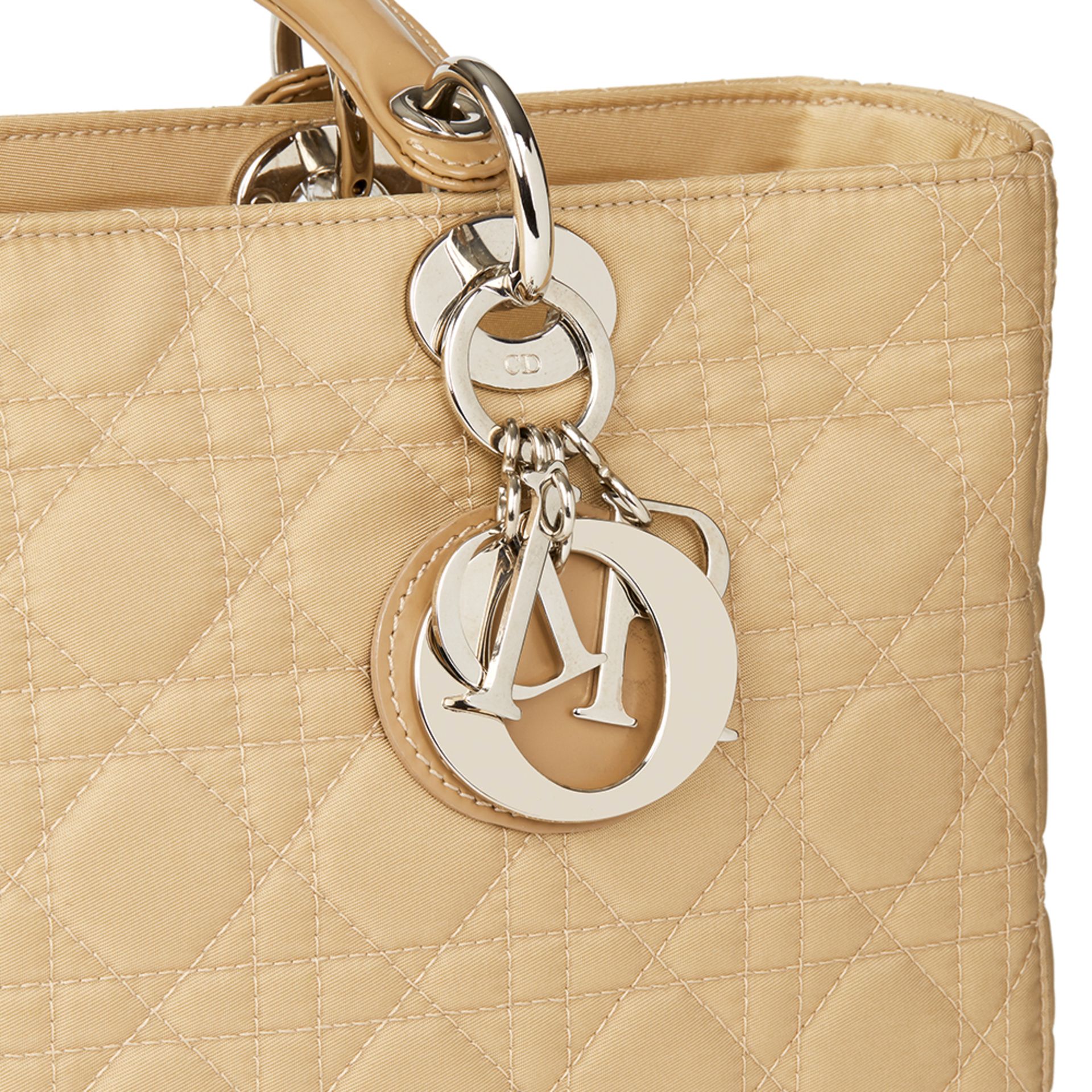 Christian Dior Beige Quilted Satin & Patent Leather Lady Dior GM - Image 6 of 10