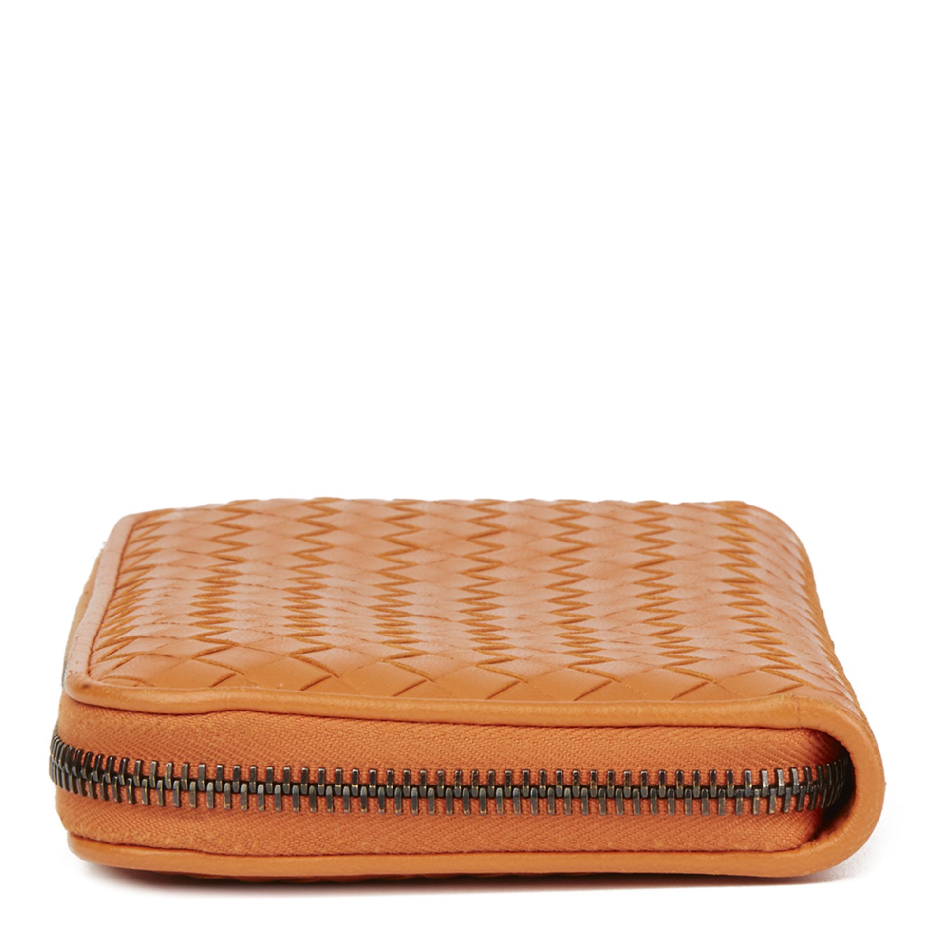 Bottega Veneta Orange Woven Calfskin Leather Zip Around Wallet - Image 3 of 10
