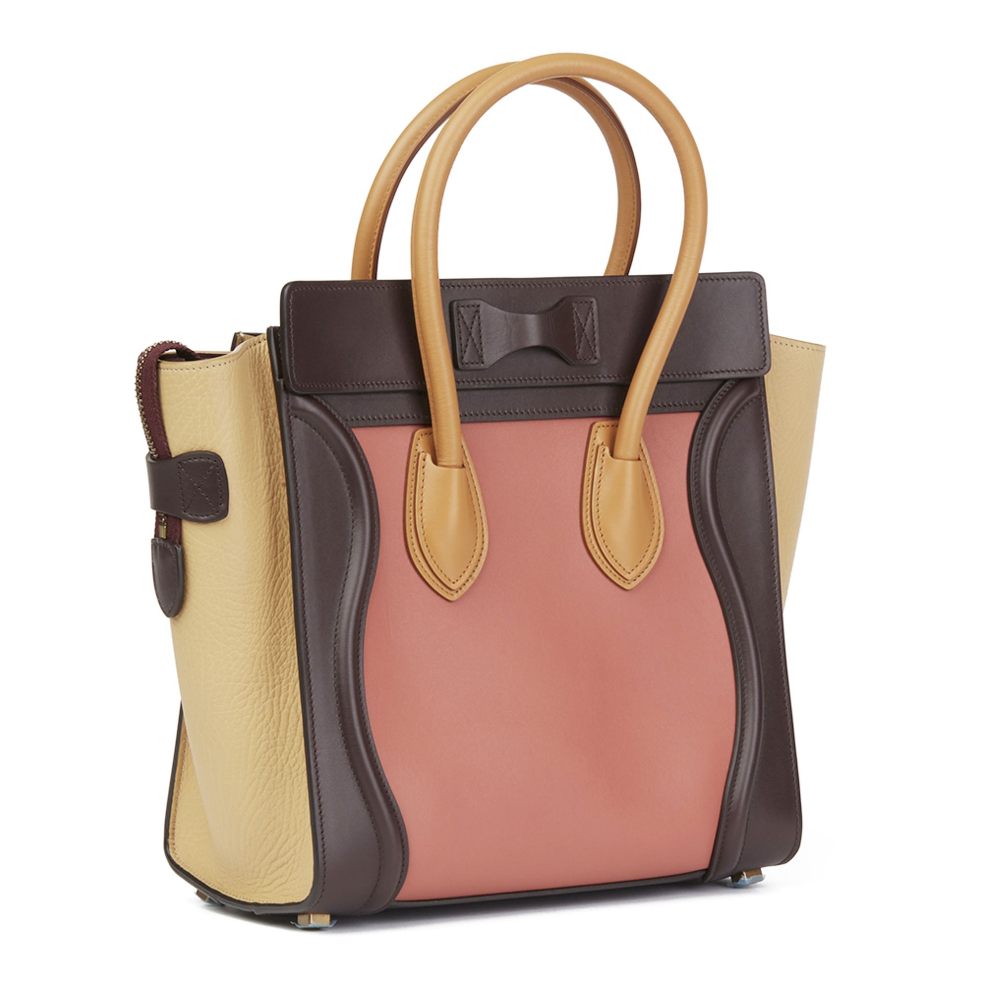 Céline Terracotta Smooth & Elephant Calfskin Leather Micro Luggage Tote - Image 4 of 10