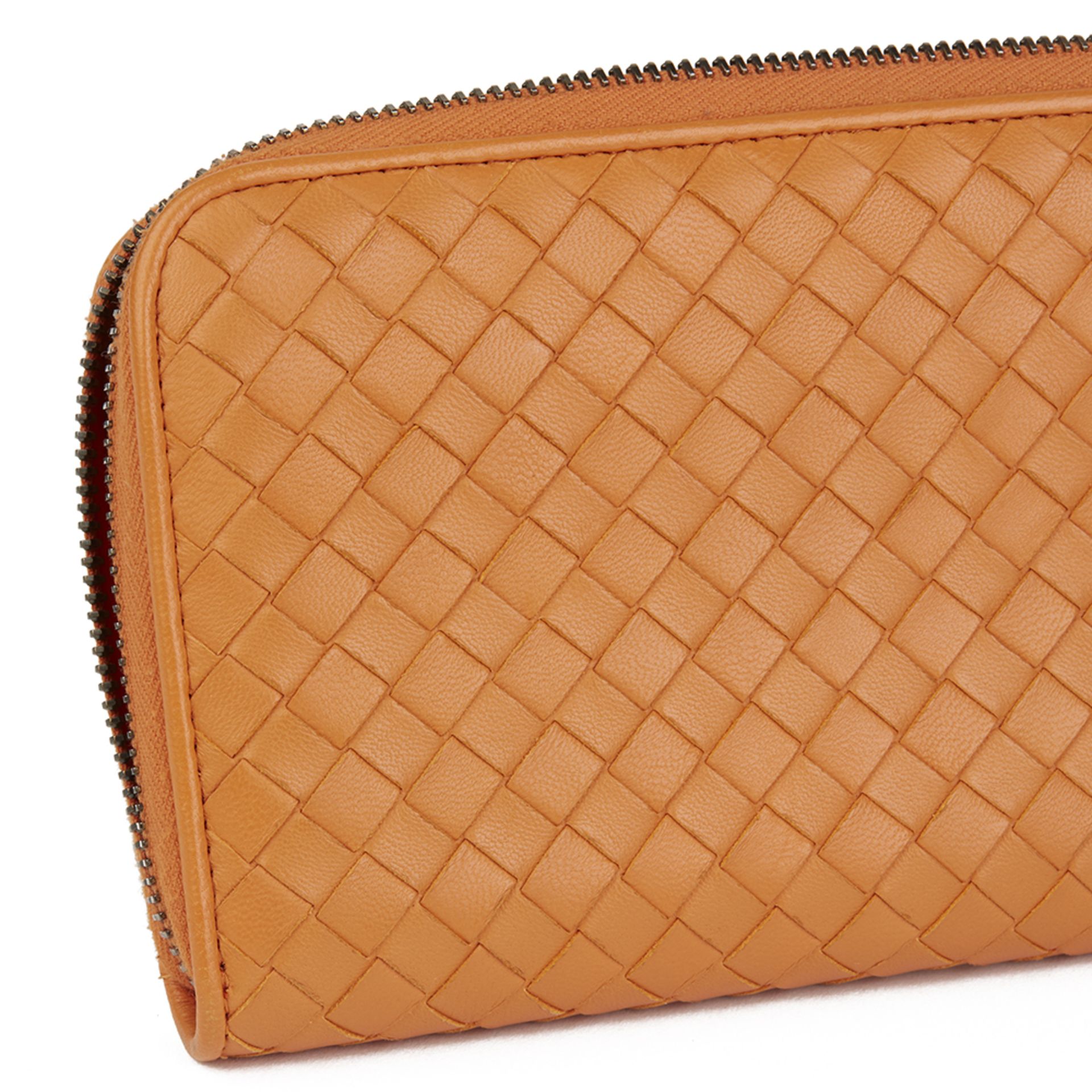 Bottega Veneta Orange Woven Calfskin Leather Zip Around Wallet - Image 6 of 10