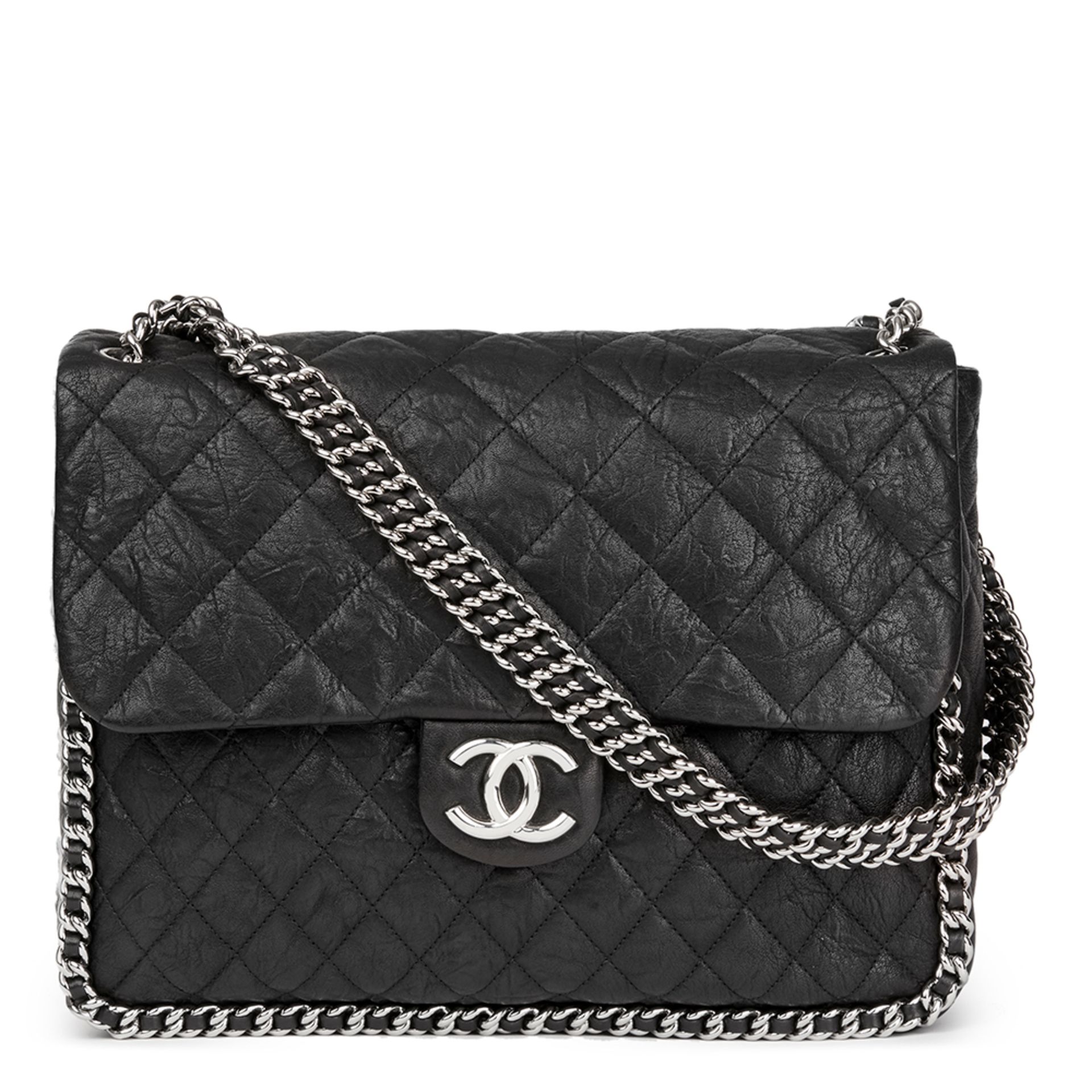 Chanel Black Quilted Calfskin Chain Around Maxi Flap Bag