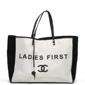 Chanel Black & White Canvas Ladies First bidper Tote