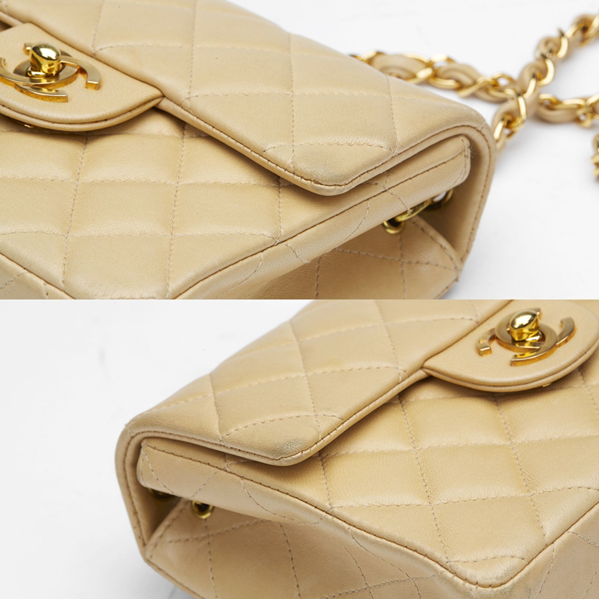 Chanel Beige Quilted Lambskin Vintage Mini Flap Bag - Image 10 of 13