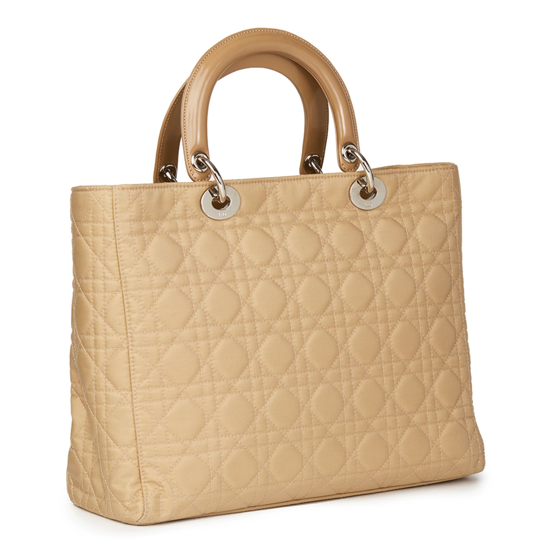 Christian Dior Beige Quilted Satin & Patent Leather Lady Dior GM - Image 4 of 10